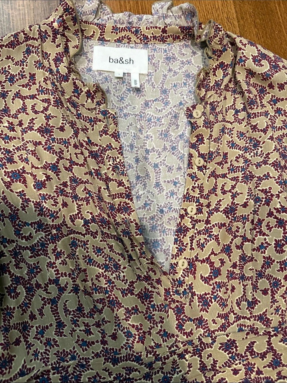 ba&sh Cream and Purple Floral Wrap Midi “Lady Dress” Sz small - Picture 3 of 7